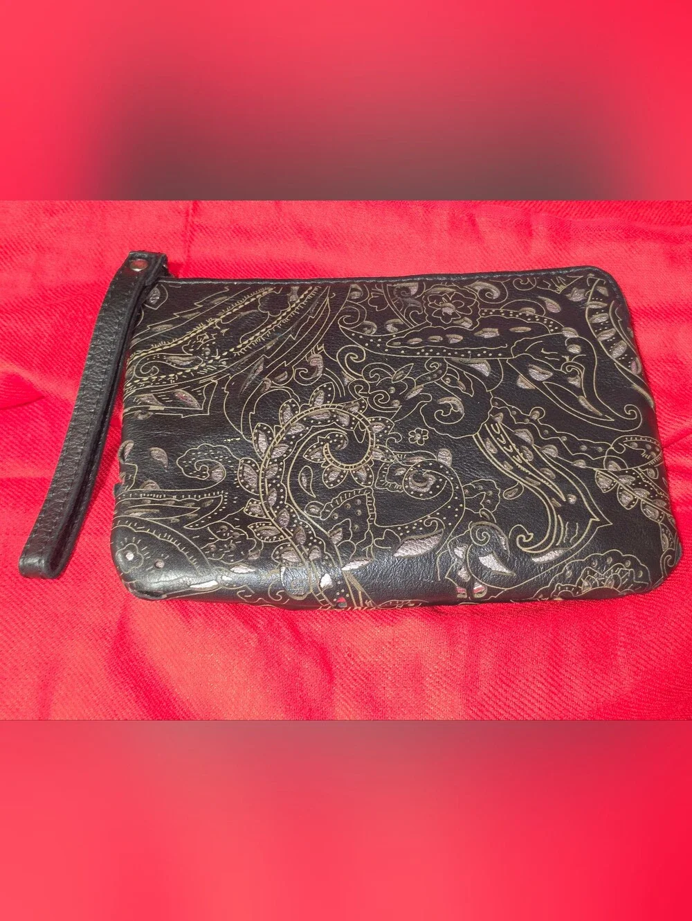 Patricia Nash Boho Black Embossed Italian Leather Cassini Wristlet